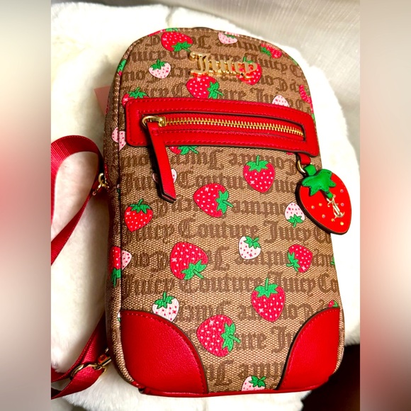 NEW Juicy Couture Brown Red Strawberry Sling Backpack - Picture 5 of 8
